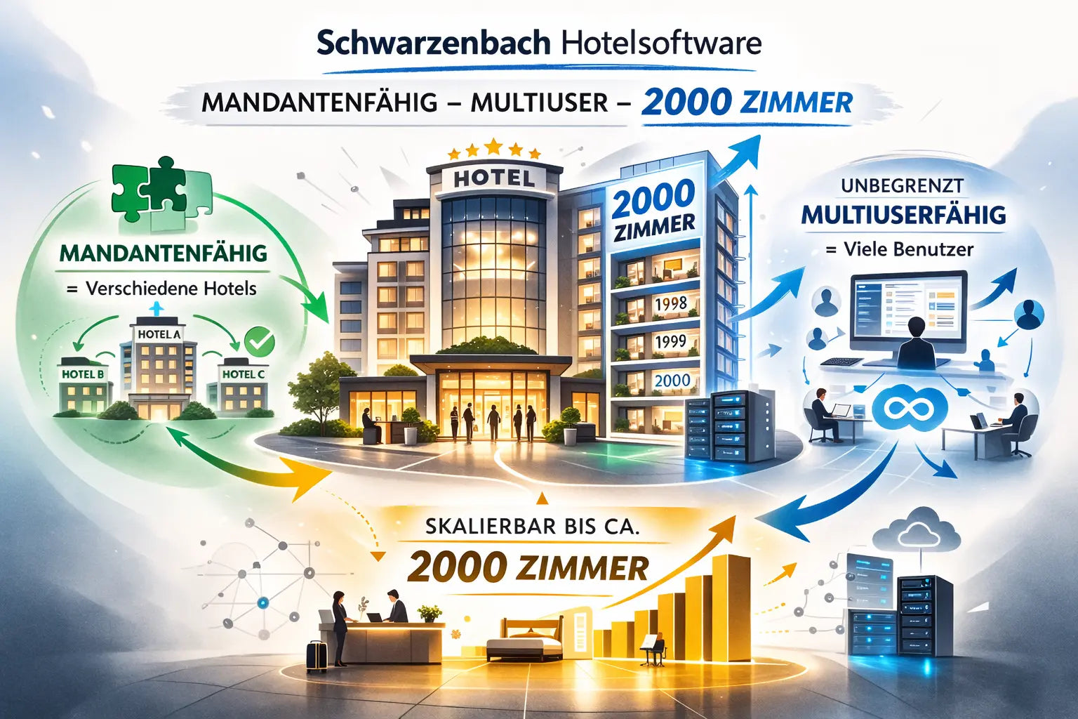 Suite Advanced Multi-User-System, skalierbar bis 2000 Zimmer, Mandanten fähig